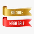 Red and golden sale ribbons banner