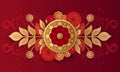 Red And Golden Volumetric Floral Horizontal Background or Greeting Card Design. Generative AI