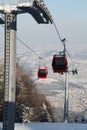 Red gondola in air