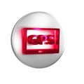 Red Gps device with map icon isolated on transparent background. Silver circle button. Royalty Free Stock Photo