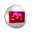 Red Gps device with map icon isolated on transparent background. Silver circle button. Royalty Free Stock Photo