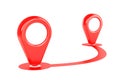Red GPS map path and two pointers Royalty Free Stock Photo