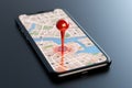 Red GPS pin on a smartphone screen in 3D rendering Royalty Free Stock Photo