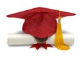 Red Grad Hat and Diploma Royalty Free Stock Photo
