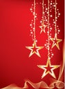 Red graded Christmas background with golden stars