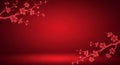 Red Gradient Background with Delicate Pink Cherry Blossom Branches in Corners Royalty Free Stock Photo