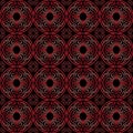 Red gradient on black hand drawn wavy line tile in a circle seamless repeat pattern background Royalty Free Stock Photo