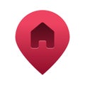 Red gradient house pointer pin location icon