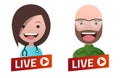 Red gradient Live Stream sign with Doctor and Professor avatars.