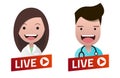 Red gradient Live Stream sign with Nurse and Doctor avatar set.