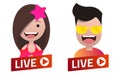 Red gradient Live Stream sign With summer male and female avatar