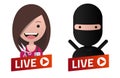 Red gradient Live Stream sign With summer Ninja and Hairdresser