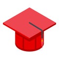 Red graduation hat icon isometric vector. Diploma cap Royalty Free Stock Photo