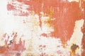 The Red grainy rust texture on white metallic background with space for design. panoramic image of a metal wall with cracks, Royalty Free Stock Photo