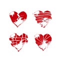 Red grange shabby broken heart drawings set