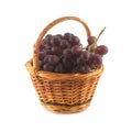 Red grape branch in straw wicker basket isolated Royalty Free Stock Photo