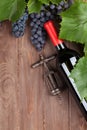 Red grape, wine bottle and corkscrew Royalty Free Stock Photo