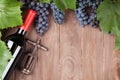 Red grape, wine bottle and corkscrew Royalty Free Stock Photo