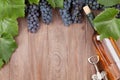 Red grape, wine bottle and corkscrew Royalty Free Stock Photo