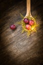 Red grape on wood spoon Royalty Free Stock Photo