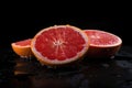 Red Grapefruit With Drops On Black Gradient Background. Generative AI Royalty Free Stock Photo