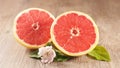 Red grapefruit and leaf Royalty Free Stock Photo