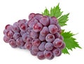 Red grapes berries with green leaves isolated on white background. macro. with clipping path Royalty Free Stock Photo