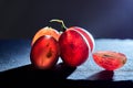 Red grapes on old table background. Macro photo. Royalty Free Stock Photo