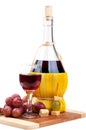 Red grapes and wine bottle