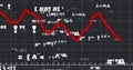Red graph moving over grid lines against data processing on black background Royalty Free Stock Photo
