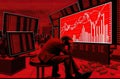 Red graphic illustration of situation business stock market crash down regression and people are sad and upset