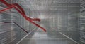 Red graphs moving over grid network against multiple screens with data processing Royalty Free Stock Photo