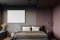 Red and gray bedroom interior with poster Royalty Free Stock Photo