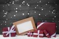 Red,Gray Christmas Decoration, Gift, Snow, Copy Space, Snowflake Royalty Free Stock Photo