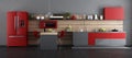 Red and gray contemporary kitchen