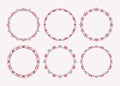 Red and gray empty isolated round borders heart motif blank valentine emblems set design elements o light pink