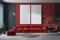 Red and gray living room with posters Royalty Free Stock Photo