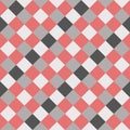 Red Gray White Large Diagonal Seamless French Checkered Pattern. Big Inclined Colorful Fabric Check Pattern Background. 45 degrees