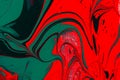 Red green acrylic fluid art, abstract creative Christmas background