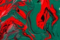 Red green acrylic fluid art, abstract creative Christmas background