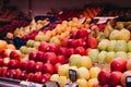 Red and green apple fruits at the market