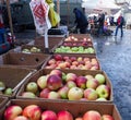 Red and green apple fruits in a market