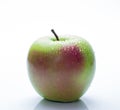 A red and green apple with water drops isolated on a white background. Royalty Free Stock Photo