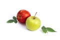 Red and green apple on a white background. Green and red apples juicy on an isolated background. A group of two apples with green Royalty Free Stock Photo