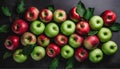 Red and green apples. Background of ripe apples