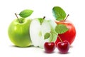 Red Green apples and cherry isolated with clipping path Royalty Free Stock Photo