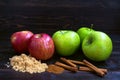 Red and Green Apples with Cinnamon Sticks, Brown Sugar and Apple Pie spice Royalty Free Stock Photo