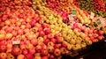 Red and green apples on display supermarket bulk Royalty Free Stock Photo