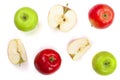 Red and green apples with slices isolated on white background top view. Flat lay pattern Royalty Free Stock Photo