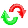 Red and green arrows set. Shiny 3d web icons in circular motion. Recycle symbol Royalty Free Stock Photo